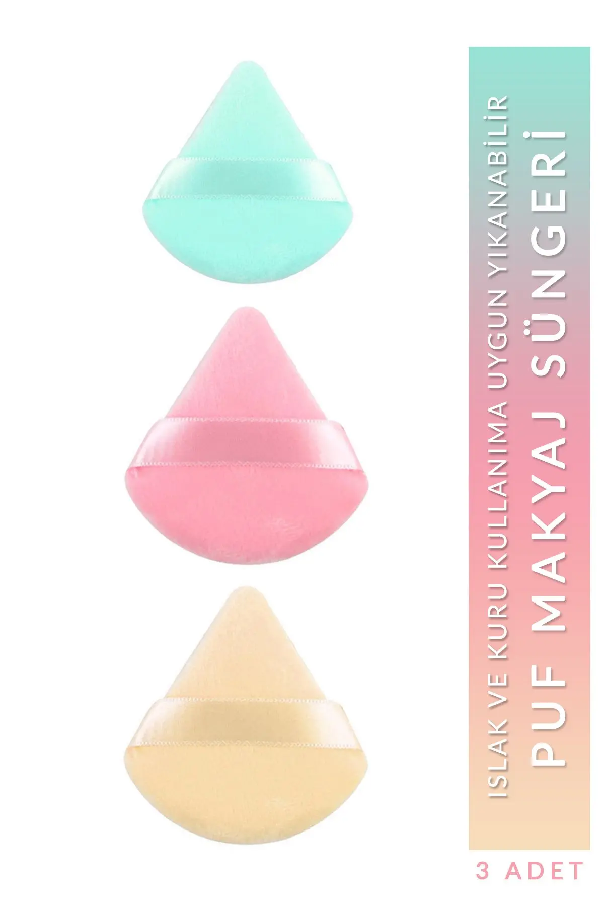 organiflex 3'lü Tutmalı Kadife Makyaj Süngeri (Yıkanabilir) Pudra Fondöten BB Krem Uygulama