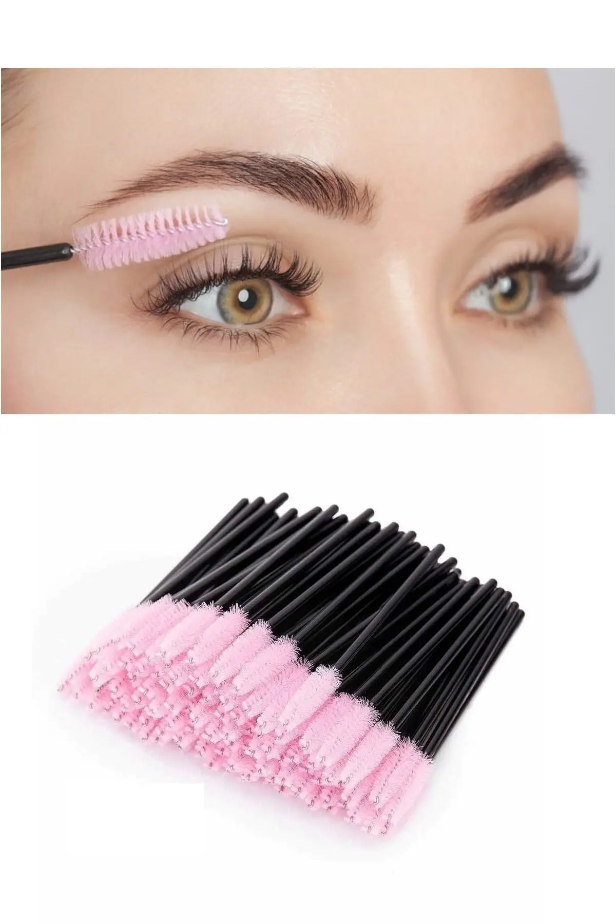 50'li Pembe Kaş Kirpik Tarama Fırçası Lıftıng Ve Kalıcı Makyaj Uygulamaları Için