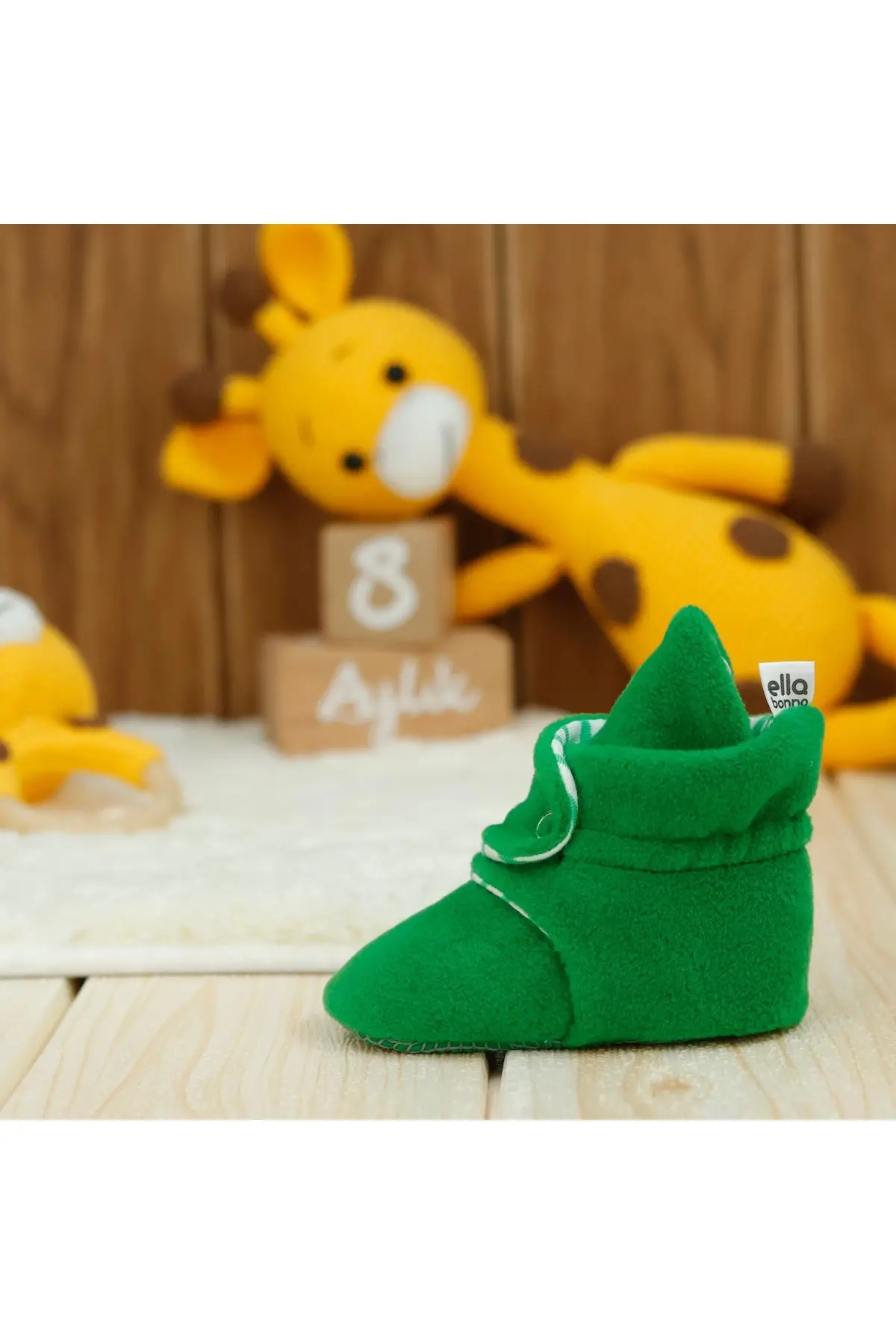 Unisex Bebek Yeşil Kaydırmaz Taban Pandufu İlkadım Ev Patiği Terletmeyen Organik Pamuk Astarlı