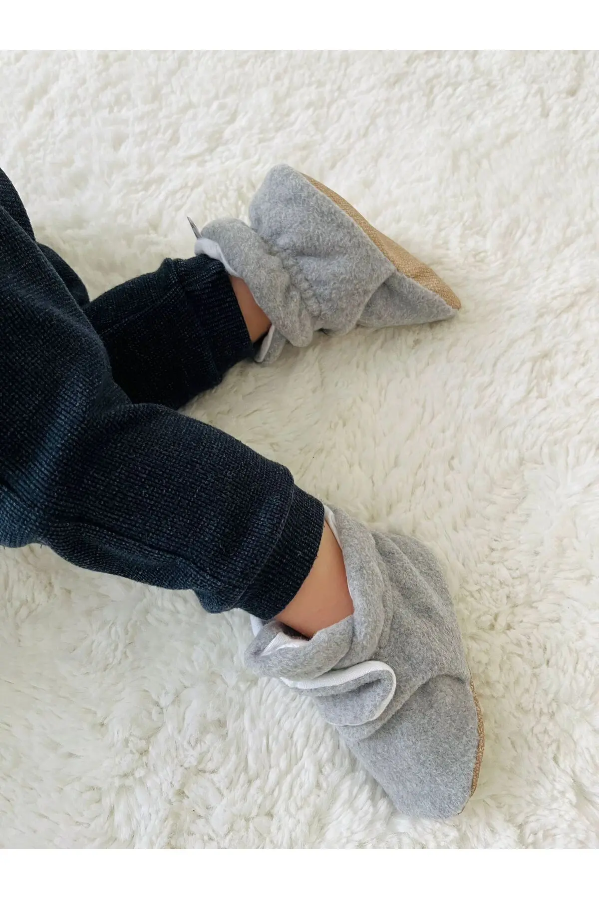 Kaydırmaz Taban, Organik Pamuk Astarlı,Terletmez,Üşütmez ,Ella Bonna Basic Gri Panduf