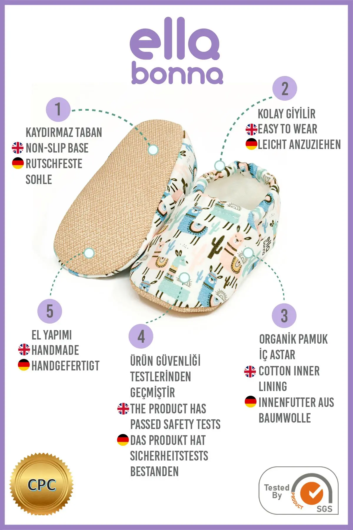 Kaydırmaz Taban Lama Bebek Patik, Ev Botu Terliği Kreş Ayakkabısı Panduf