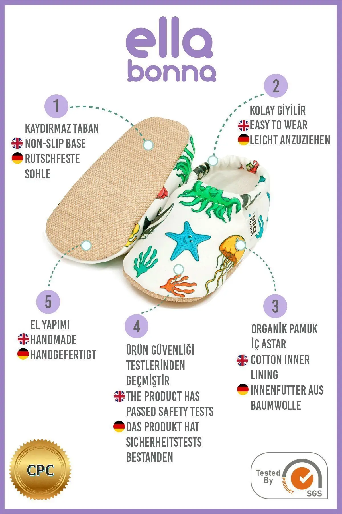 Kaydırmaz Taban Deniz Hayvanları Bebek Patik, Ev Botu Terliği Kreş Ayakkabısı Panduf