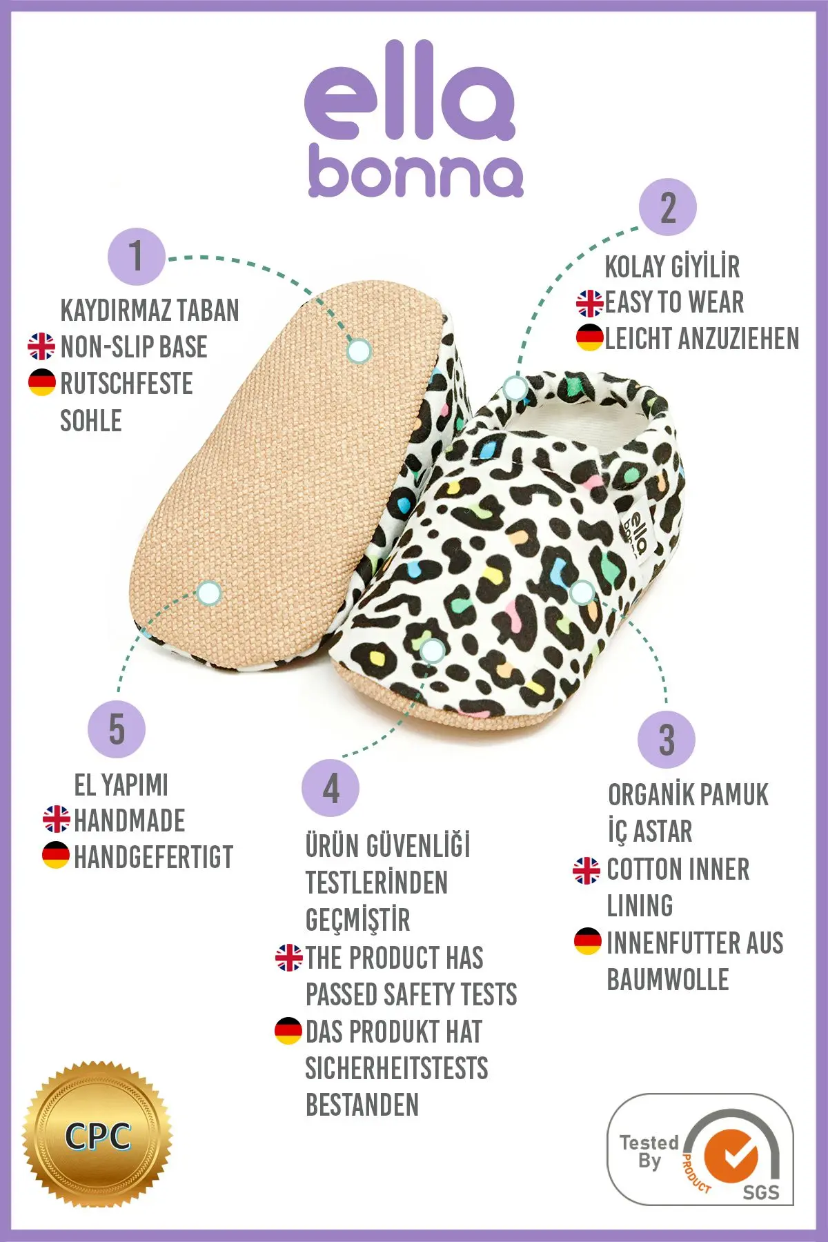 Kaydırmaz Taban Çok Renkli Bebek Patik, Ev Botu Terliği Kreş Ayakkabısı Panduf