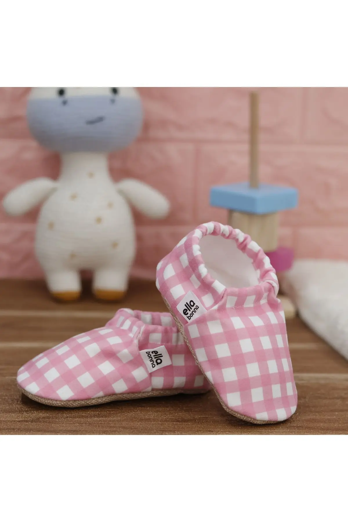 Kaydırmaz Taban Pembe Çizgili Bebek Patik, Ev Botu Terliği Kreş Ayakkabısı Panduf
