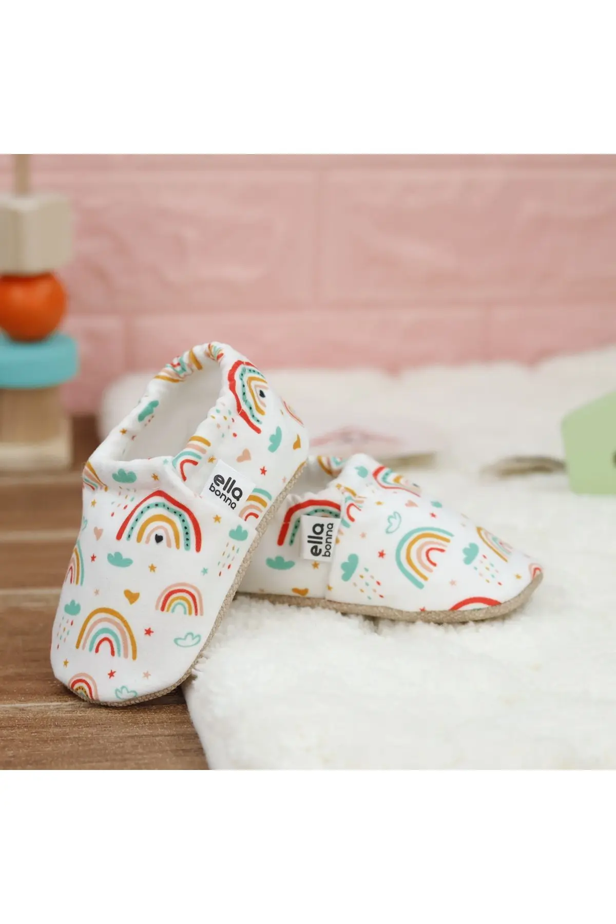 Kaydırmaz Taban Gökkuşağı Bebek Patik, Ev Botu Terliği Kreş Ayakkabısı Panduf
