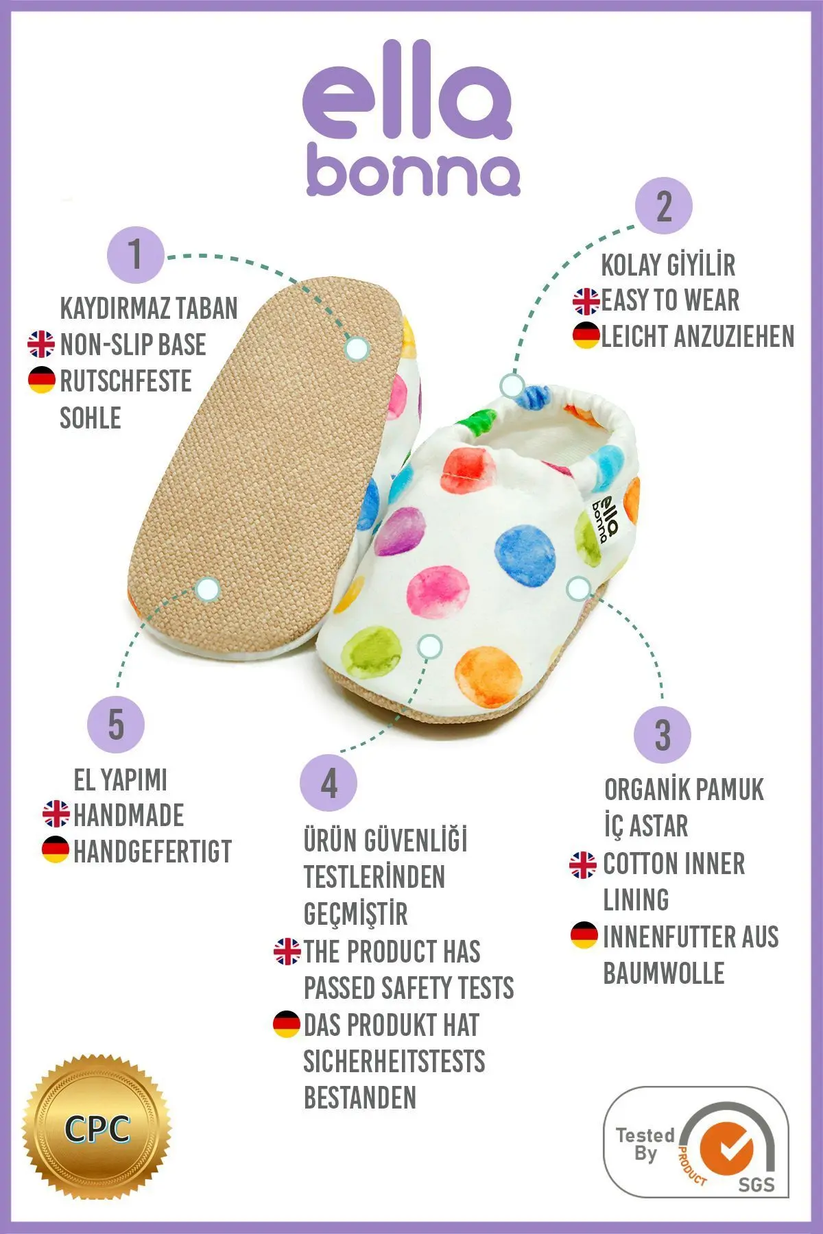 Kaydırmaz Taban Renkli Noktalar Bebek Patik, Ev Botu Terliği Kreş Ayakkabısı Panduf