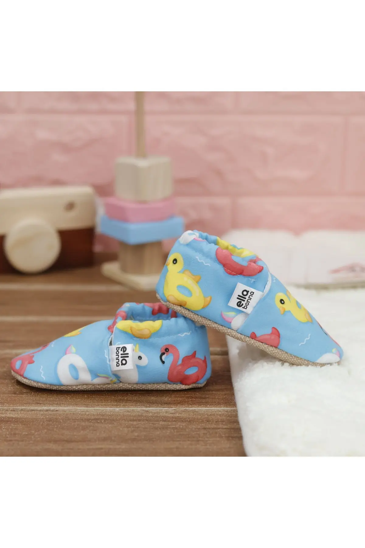 Kaydırmaz Taban Ördek Desenli Bebek Patik, Ev Botu Terliği Kreş Ayakkabısı Panduf