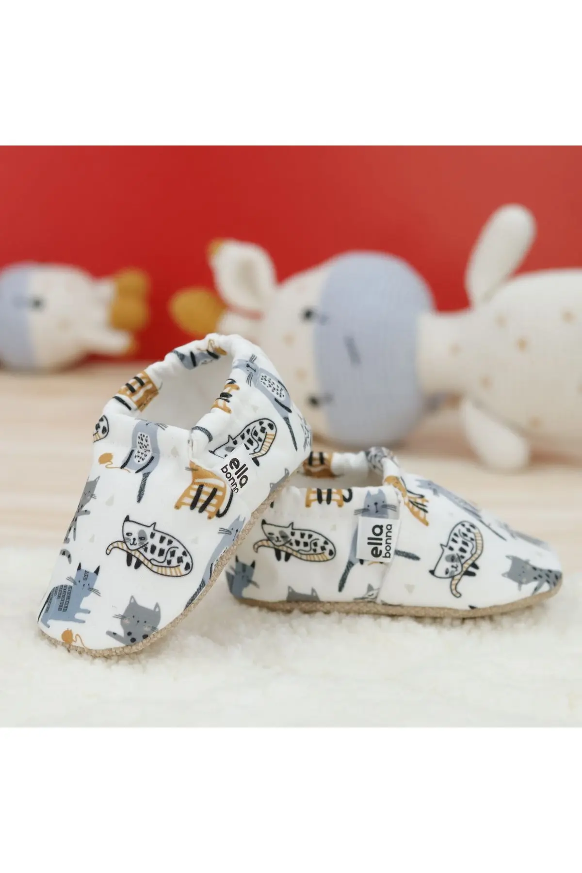 Kaydırmaz Taban Kedi Desenli Bebek Patik, Ev Botu Terliği Kreş Ayakkabısı Panduf