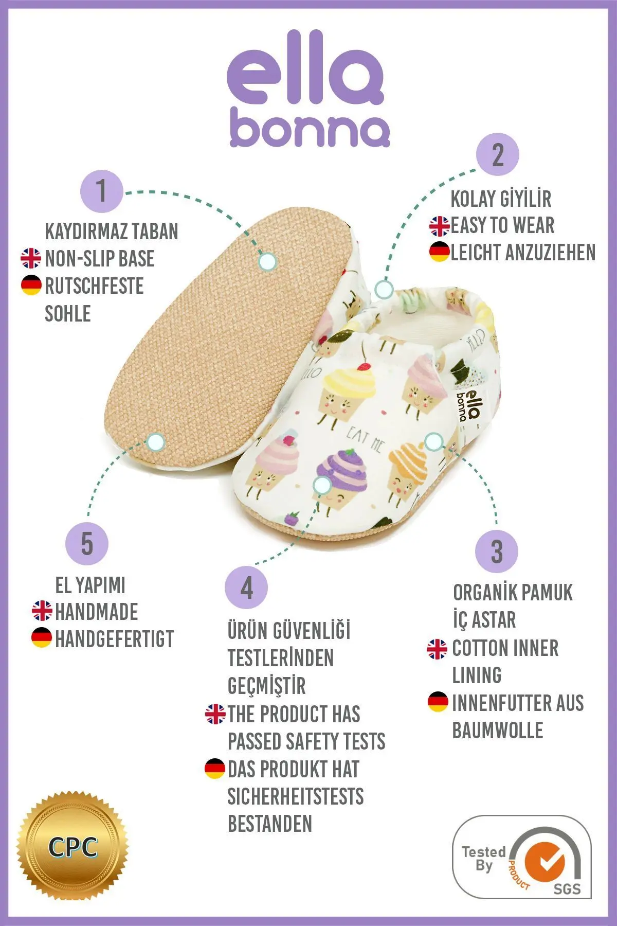 Kaydırmaz Taban Cupcake Bebek Patik, Ev Botu Terliği Kreş Ayakkabısı Panduf