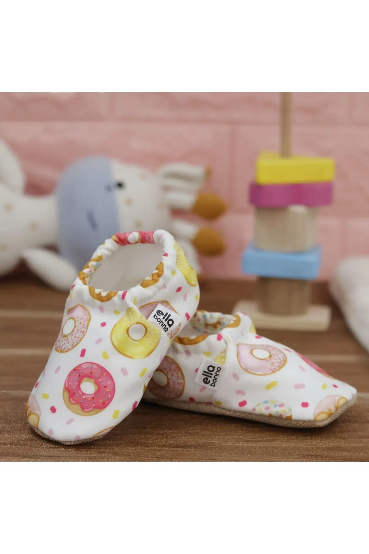 Kaydırmaz Taban Donat Desenli Bebek Patik, Ev Botu Terliği Kreş Ayakkabısı Panduf