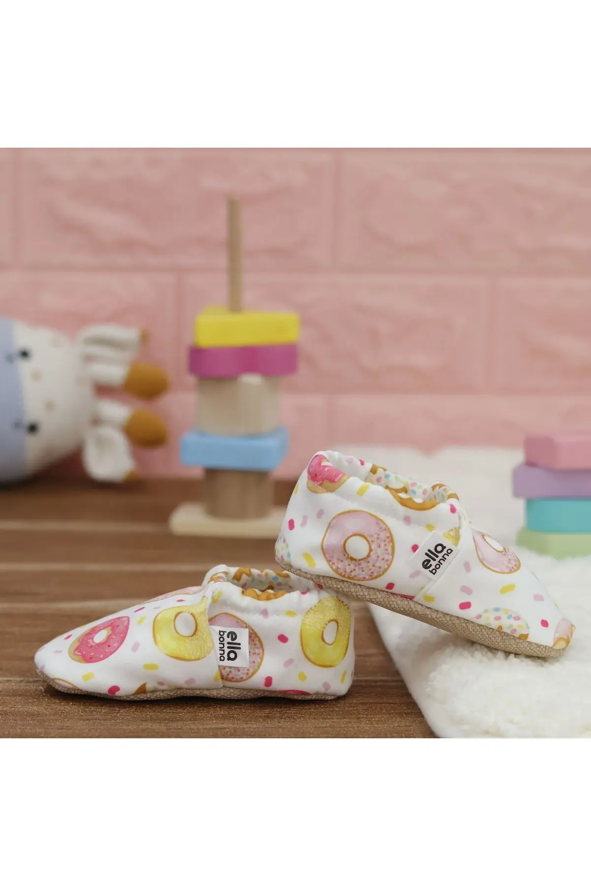 Kaydırmaz Taban Donat Desenli Bebek Patik, Ev Botu Terliği Kreş Ayakkabısı Panduf