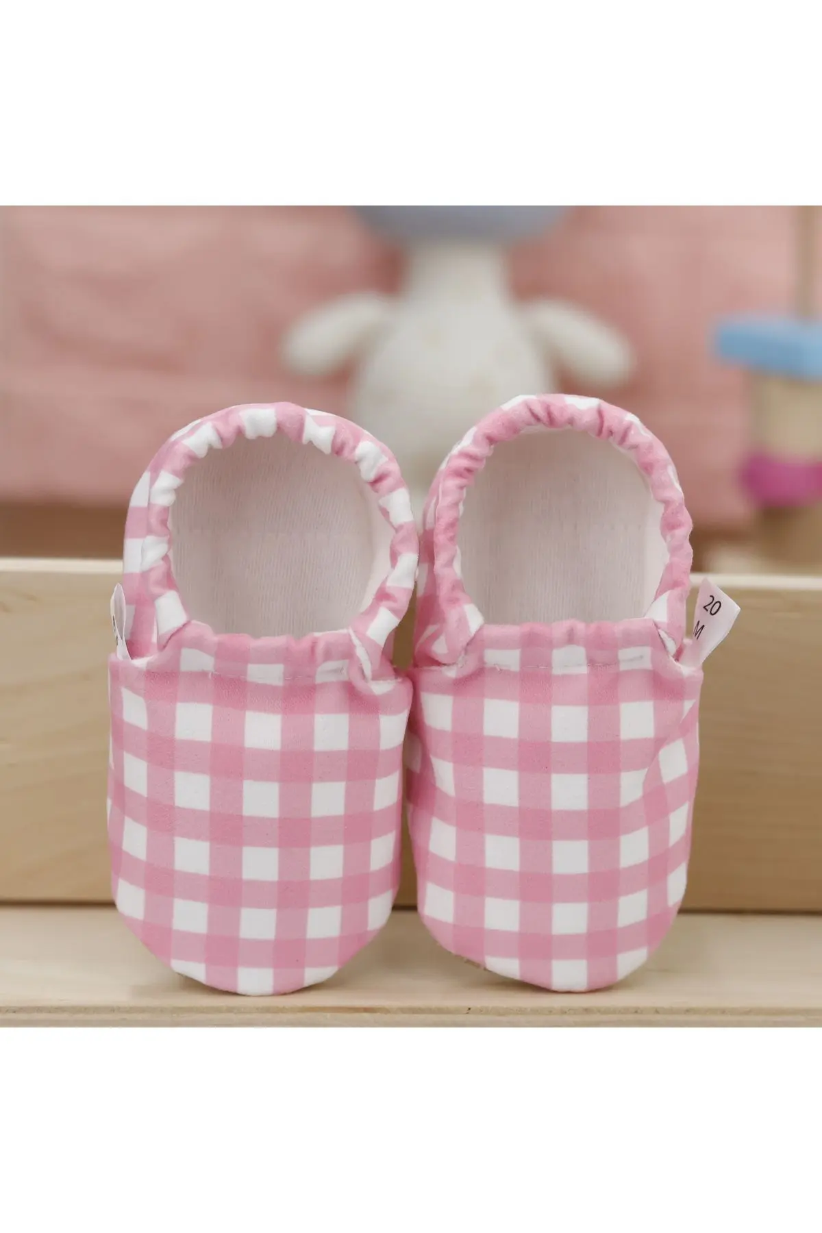 Kaydırmaz Taban Pembe Çizgili Bebek Patik, Ev Botu Terliği Kreş Ayakkabısı Panduf