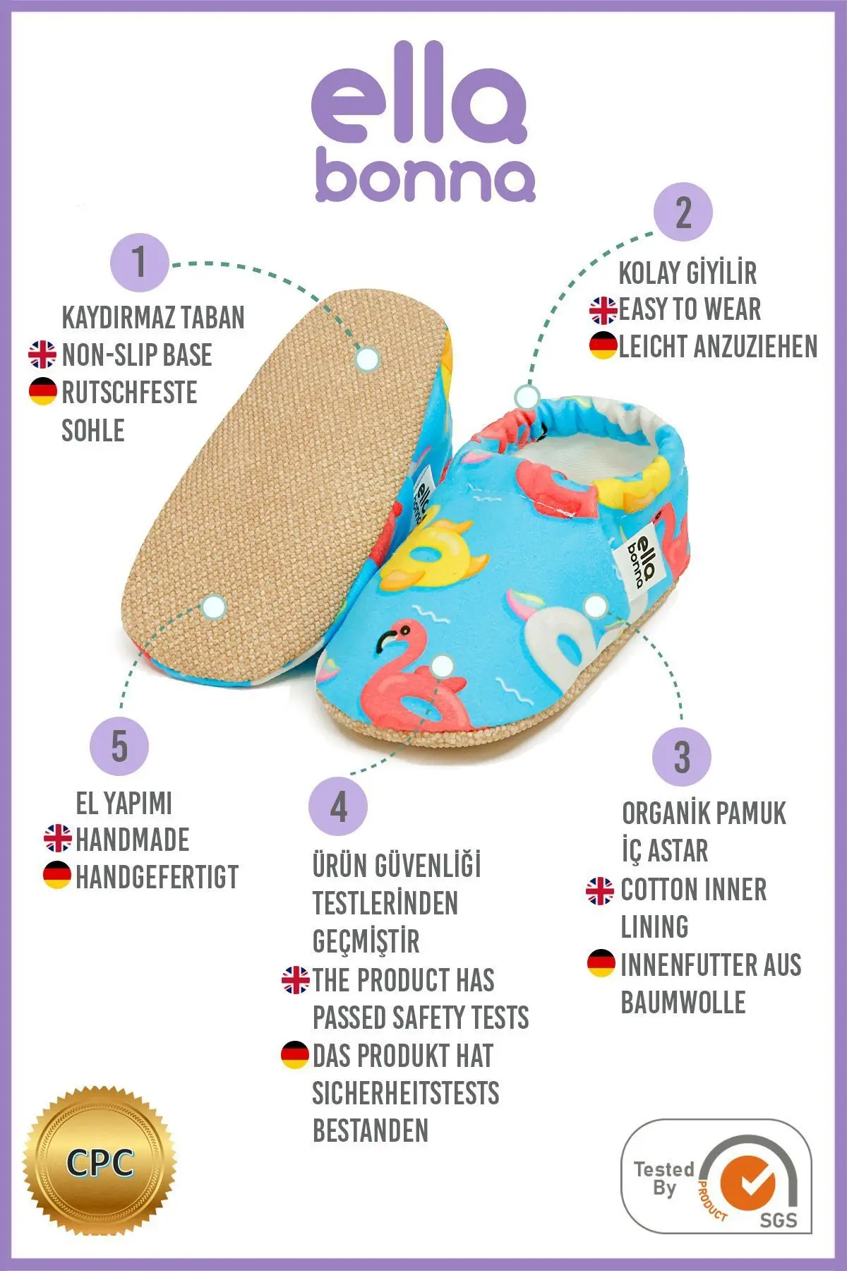 Kaydırmaz Taban Ördek Desenli Bebek Patik, Ev Botu Terliği Kreş Ayakkabısı Panduf