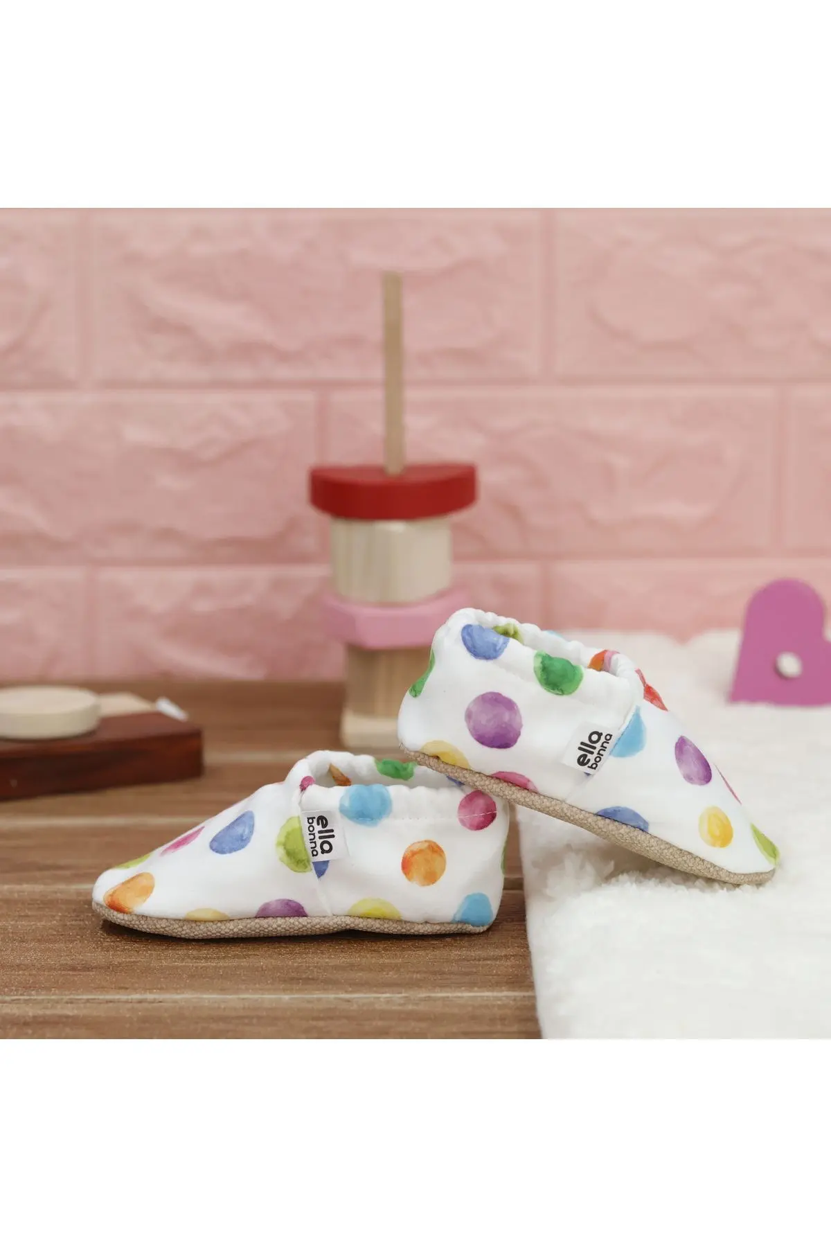 Kaydırmaz Taban Renkli Noktalar Bebek Patik, Ev Botu Terliği Kreş Ayakkabısı Panduf