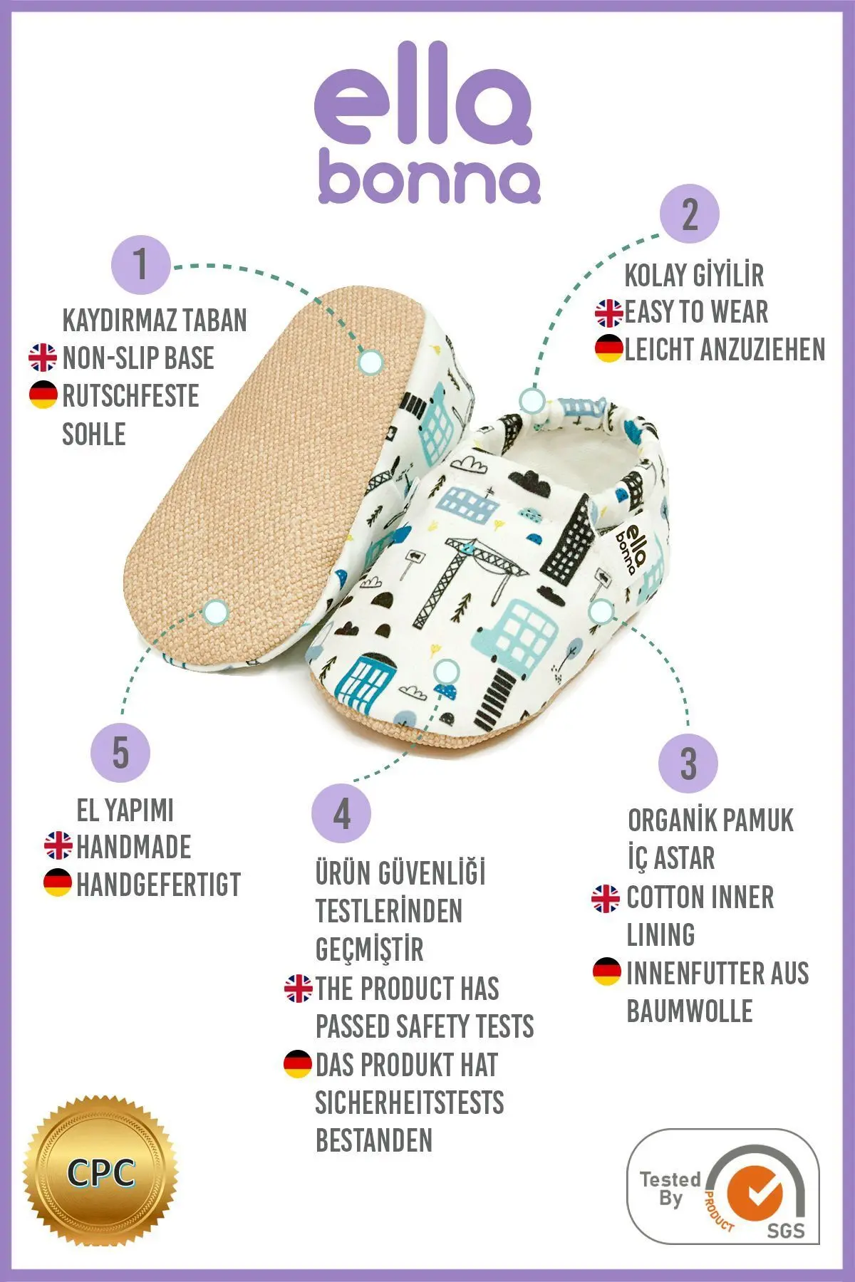 Kaydırmaz Taban Şehir Hayatı Bebek Patik, Ev Botu Terliği Kreş Ayakkabısı Panduf