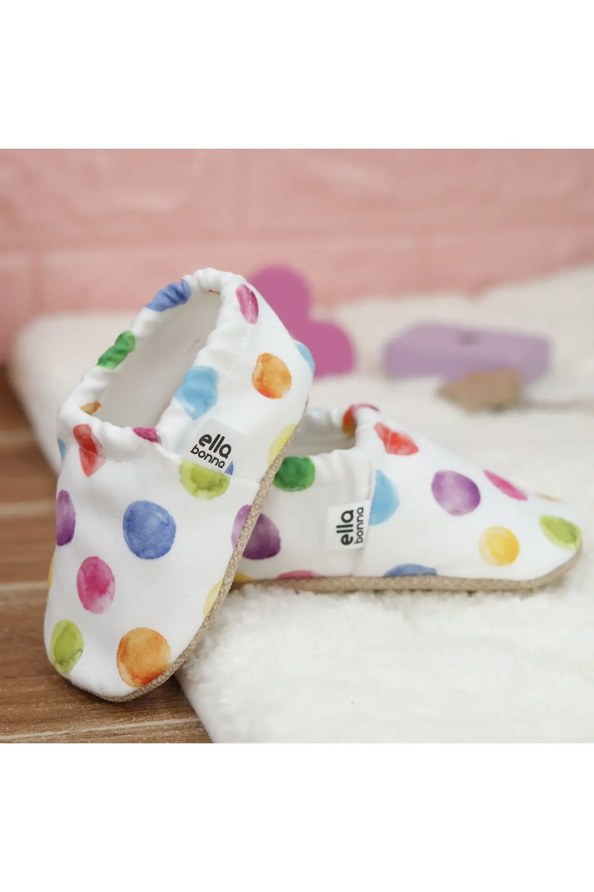 Kaydırmaz Taban Renkli Noktalar Bebek Patik, Ev Botu Terliği Kreş Ayakkabısı Panduf