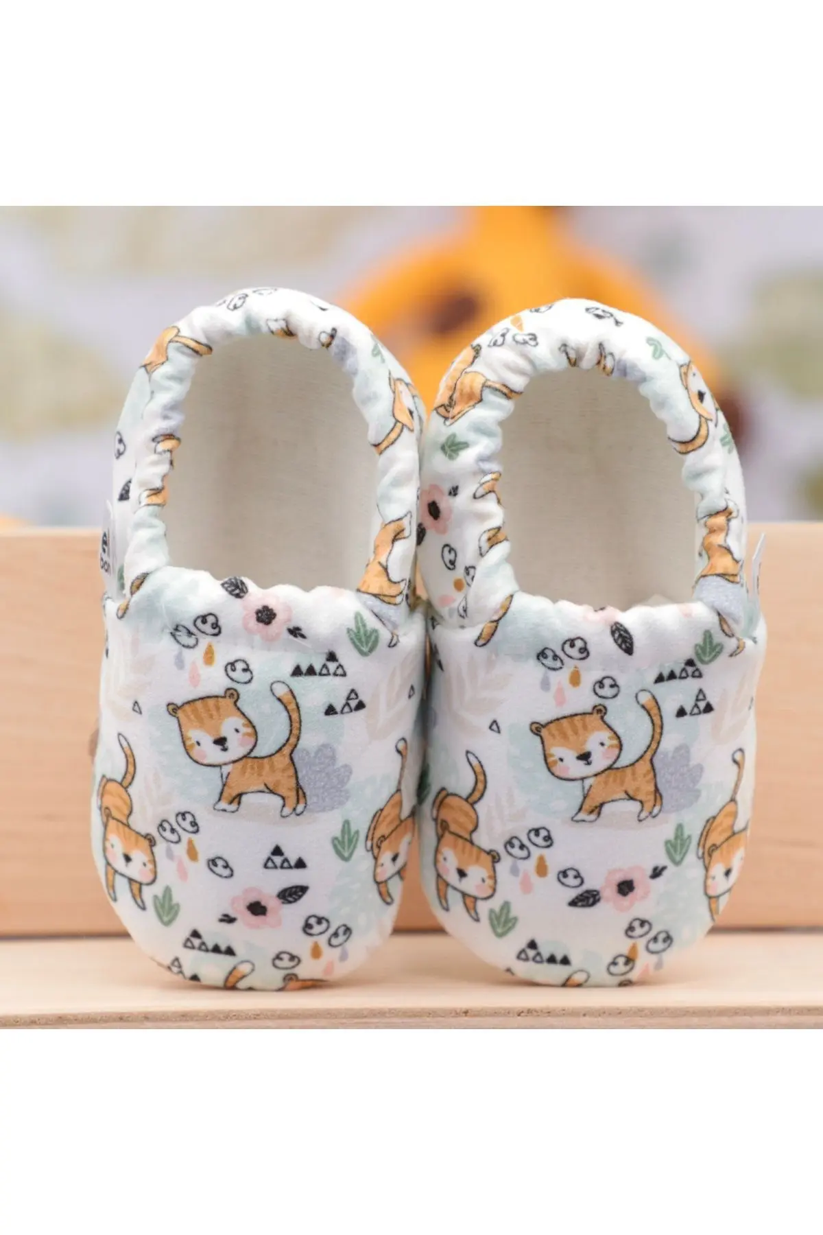Kaydırmaz Taban Kedi Desenli Bebek Patik, Ev Botu Terliği Kreş Ayakkabısı Panduf