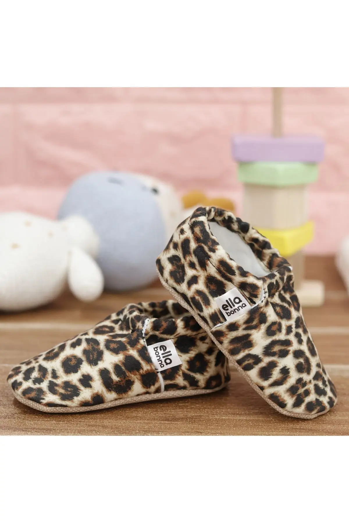 Kaydırmaz Taban Leopar Bebek Patik, Ev Botu Terliği Kreş Ayakkabısı Panduf