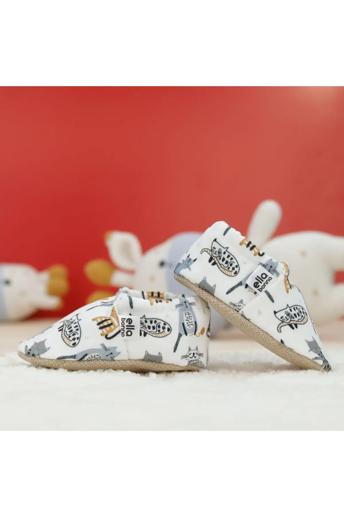 Kaydırmaz Taban Kedi Desenli Bebek Patik, Ev Botu Terliği Kreş Ayakkabısı Panduf