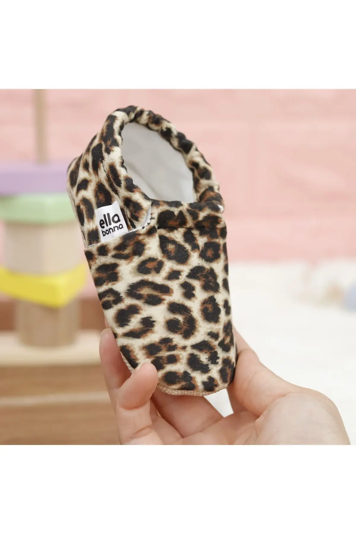 Kaydırmaz Taban Leopar Bebek Patik, Ev Botu Terliği Kreş Ayakkabısı Panduf