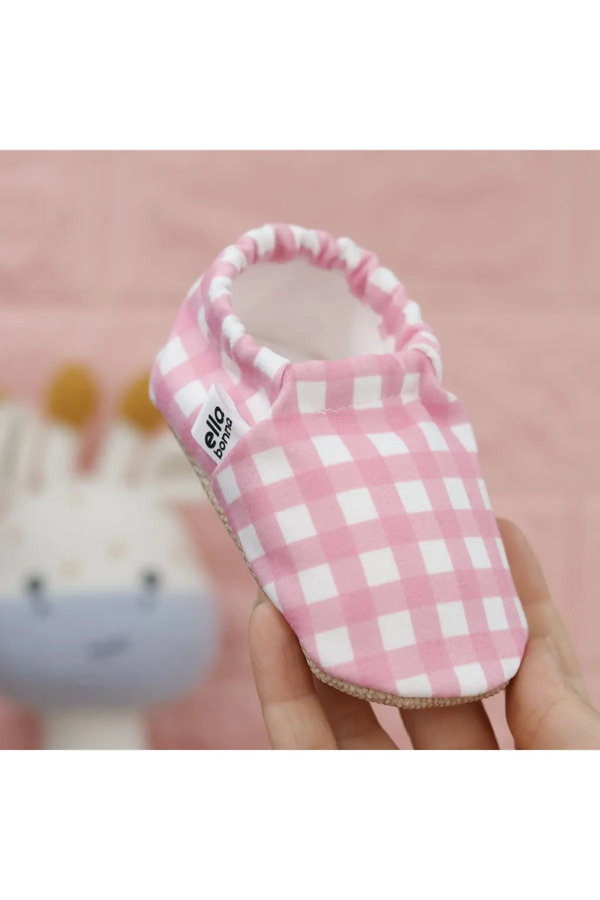 Kaydırmaz Taban Pembe Çizgili Bebek Patik, Ev Botu Terliği Kreş Ayakkabısı Panduf