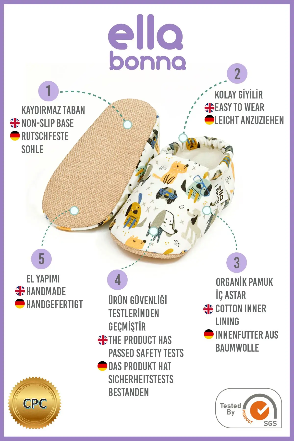 Kaydırmaz Taban Köpek Desenli Bebek Patik, Ev Botu Terliği Kreş Ayakkabısı Panduf