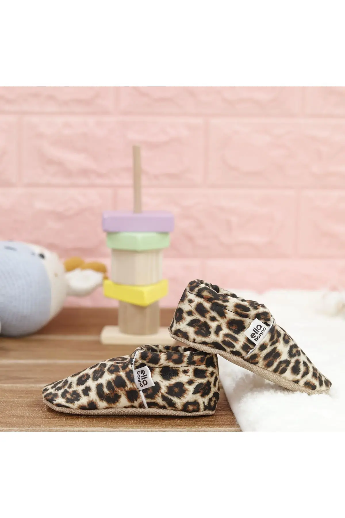 Kaydırmaz Taban Leopar Bebek Patik, Ev Botu Terliği Kreş Ayakkabısı Panduf