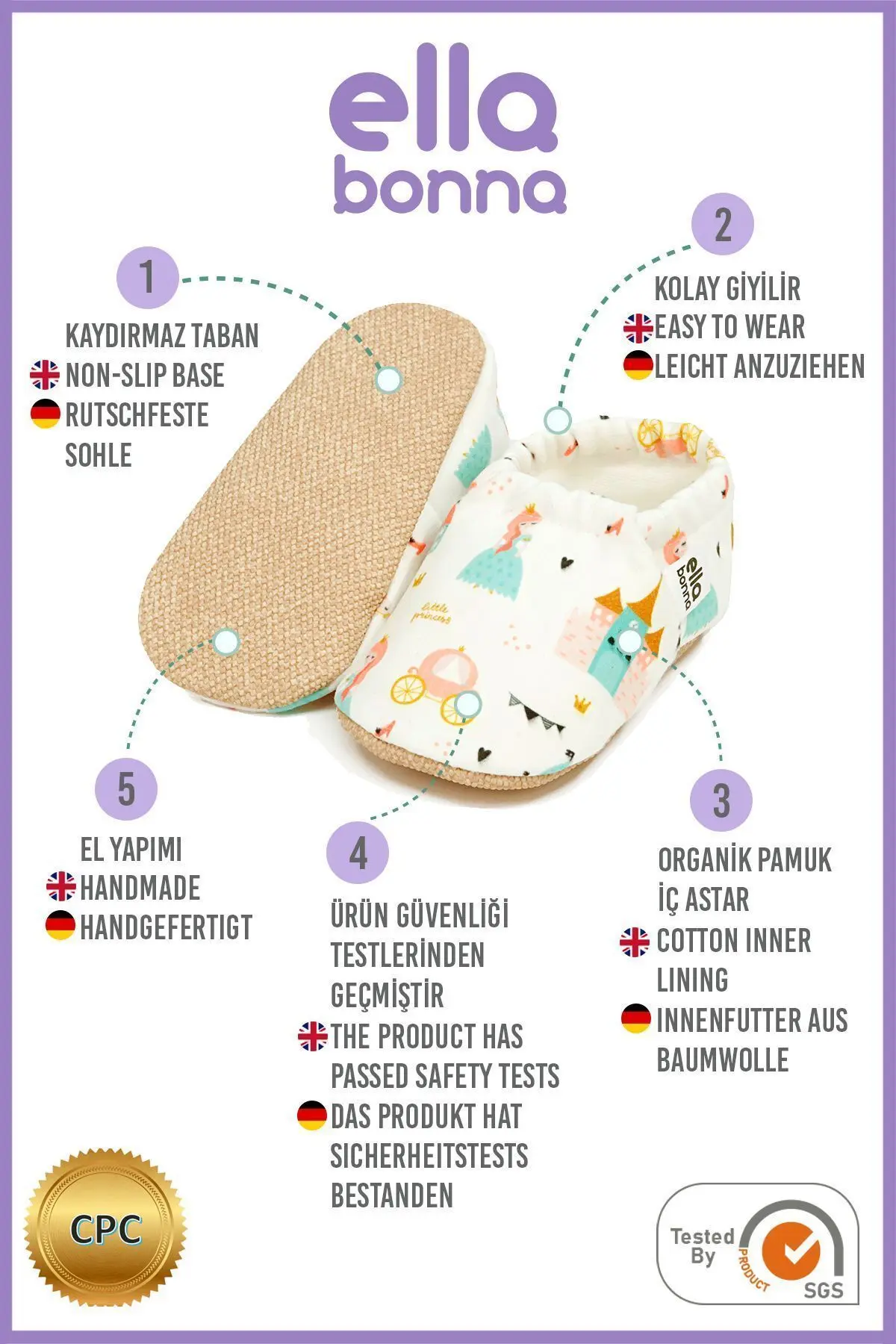 Kaydırmaz Taban Prenses Bebek Patik, Ev Botu Terliği Kreş Ayakkabısı Panduf