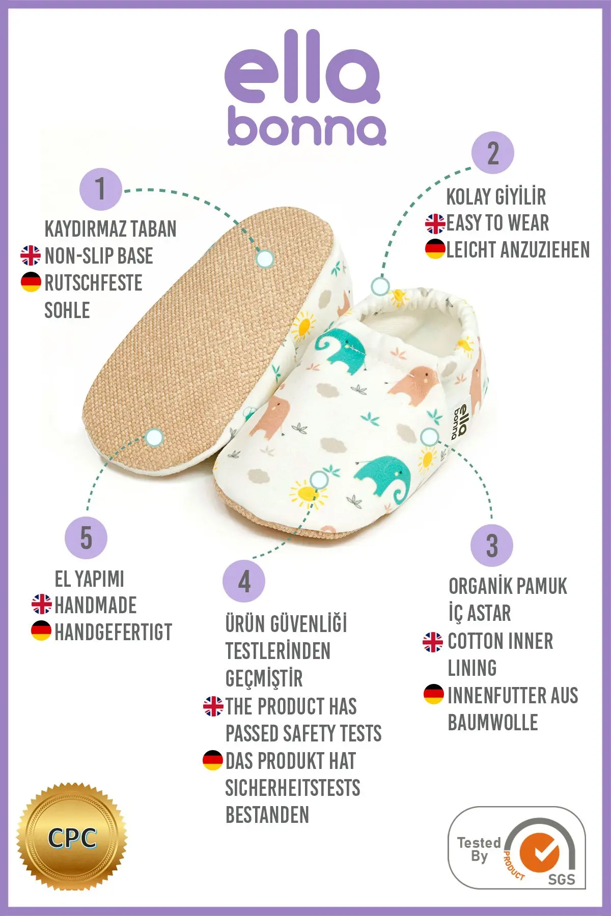 Kaydırmaz Taban Bebek Fil Bebek Patiği, Ev Botu Terliği Kreş Ayakkabısı Panduf