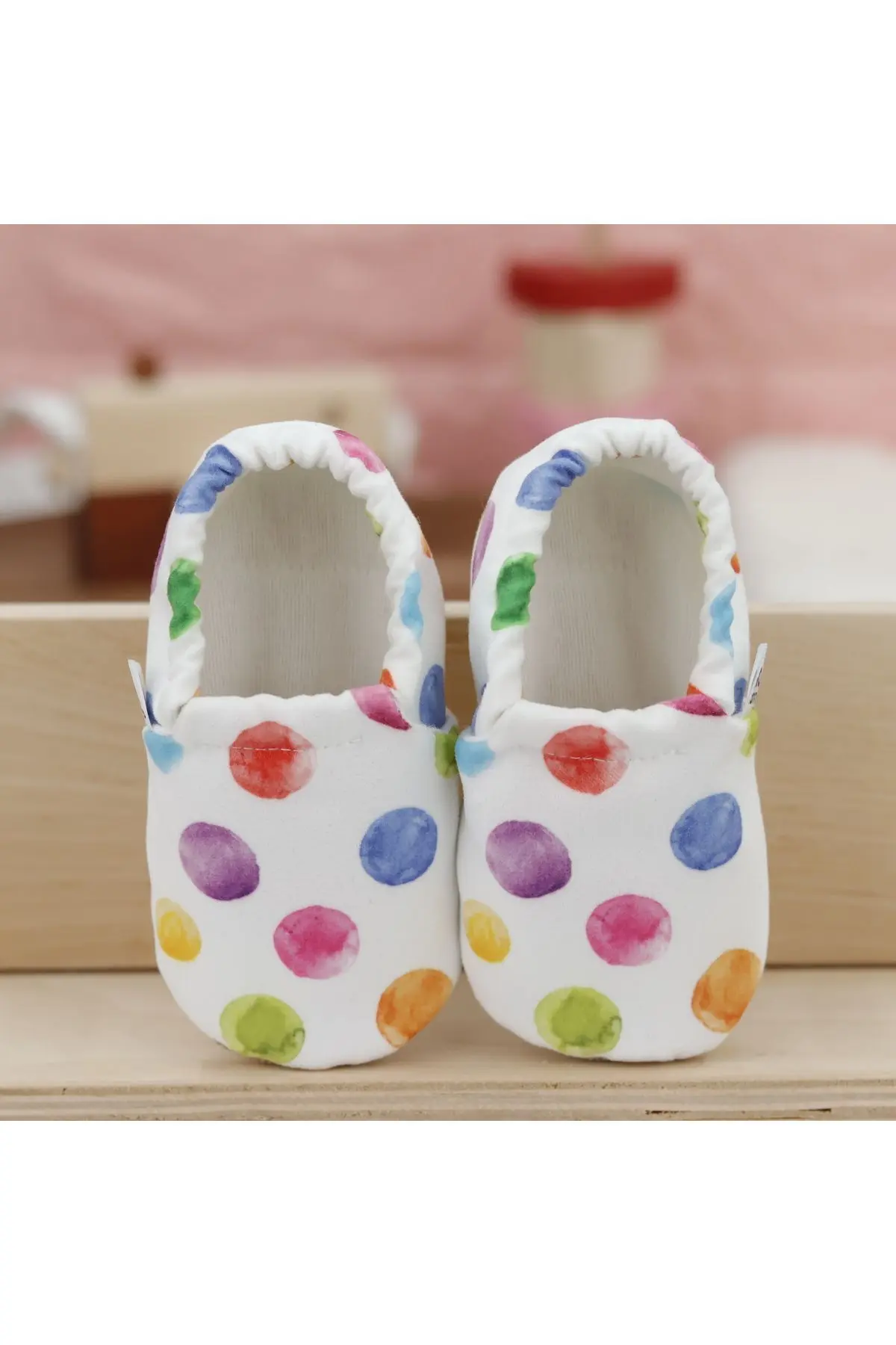Kaydırmaz Taban Renkli Noktalar Bebek Patik, Ev Botu Terliği Kreş Ayakkabısı Panduf