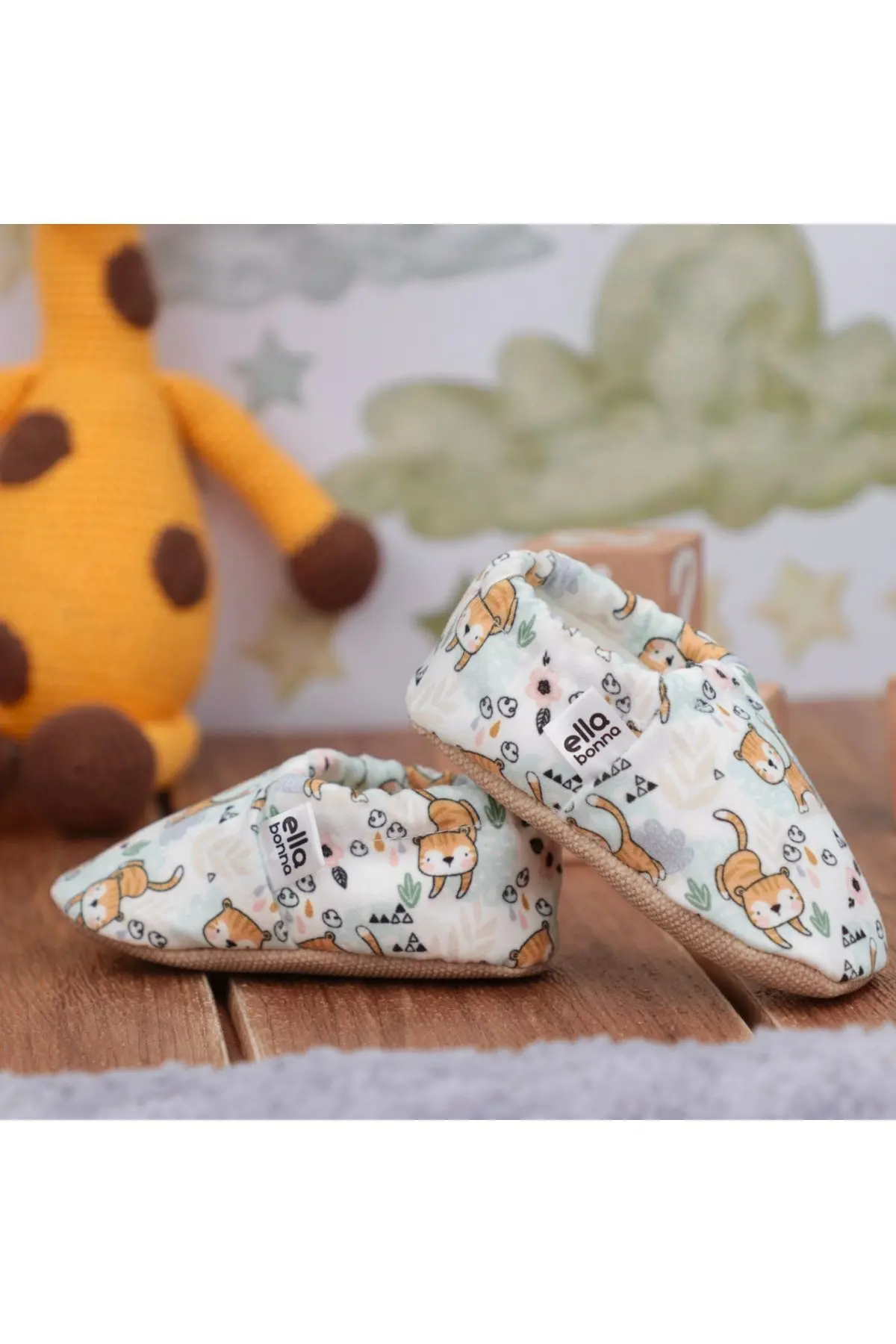 Kaydırmaz Taban Kedi Desenli Bebek Patik, Ev Botu Terliği Kreş Ayakkabısı Panduf