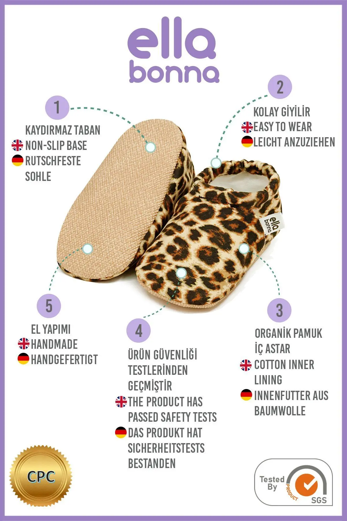 Kaydırmaz Taban Leopar Bebek Patik, Ev Botu Terliği Kreş Ayakkabısı Panduf