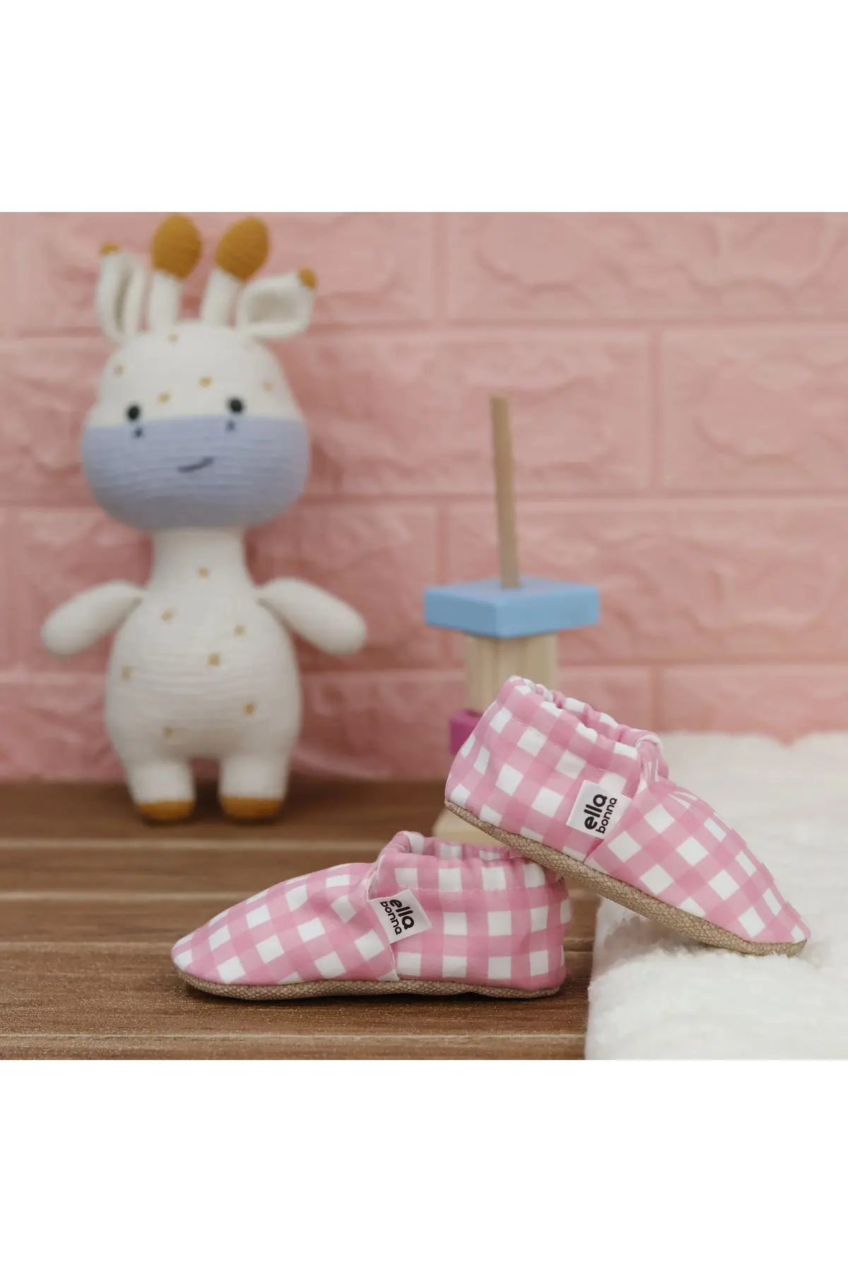 Kaydırmaz Taban Pembe Çizgili Bebek Patik, Ev Botu Terliği Kreş Ayakkabısı Panduf