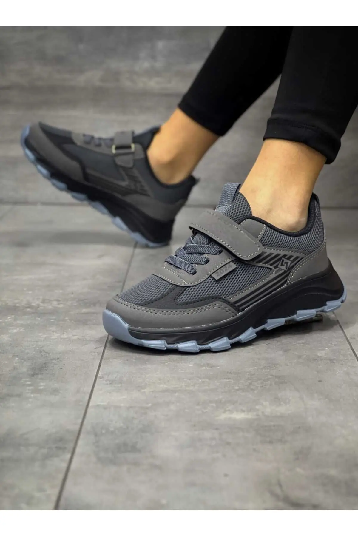 Unisex Çocuk Cırtlı  lastikli Rahat Günlük Sneaker anorak  Spor Ayakkabı hafif poli taban