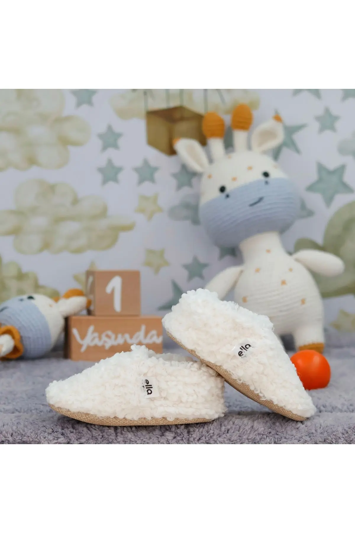 Teddy Bebek Pandufu Ev Patiği, Kaydırmaz Taban, Organik Pamuk Astar, Ev Kreş Ayakkabısı Kırık Beyaz