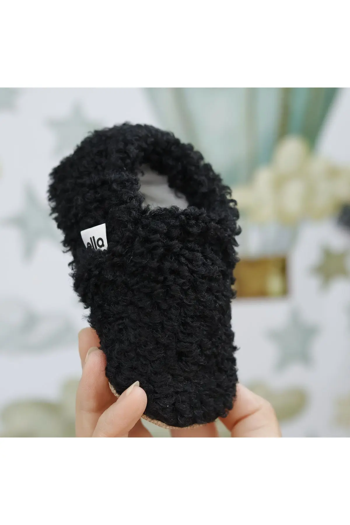 Teddy Bebek Pandufu Ev Patiği, Kaydırmaz Taban, Organik Pamuk Astar, Ev Kreş Ayakkabısı Siyah