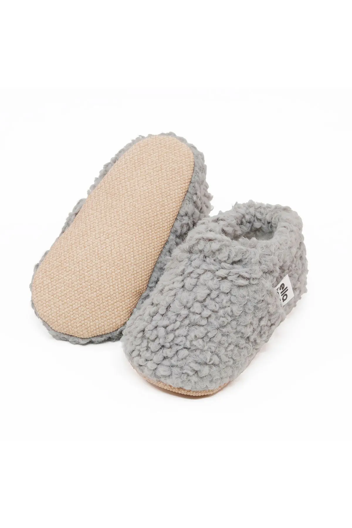 Teddy Bebek Pandufu Ev Patiği, Kaydırmaz Taban, Organik Pamuk Astar, Ev Kreş Ayakkabısı Gri