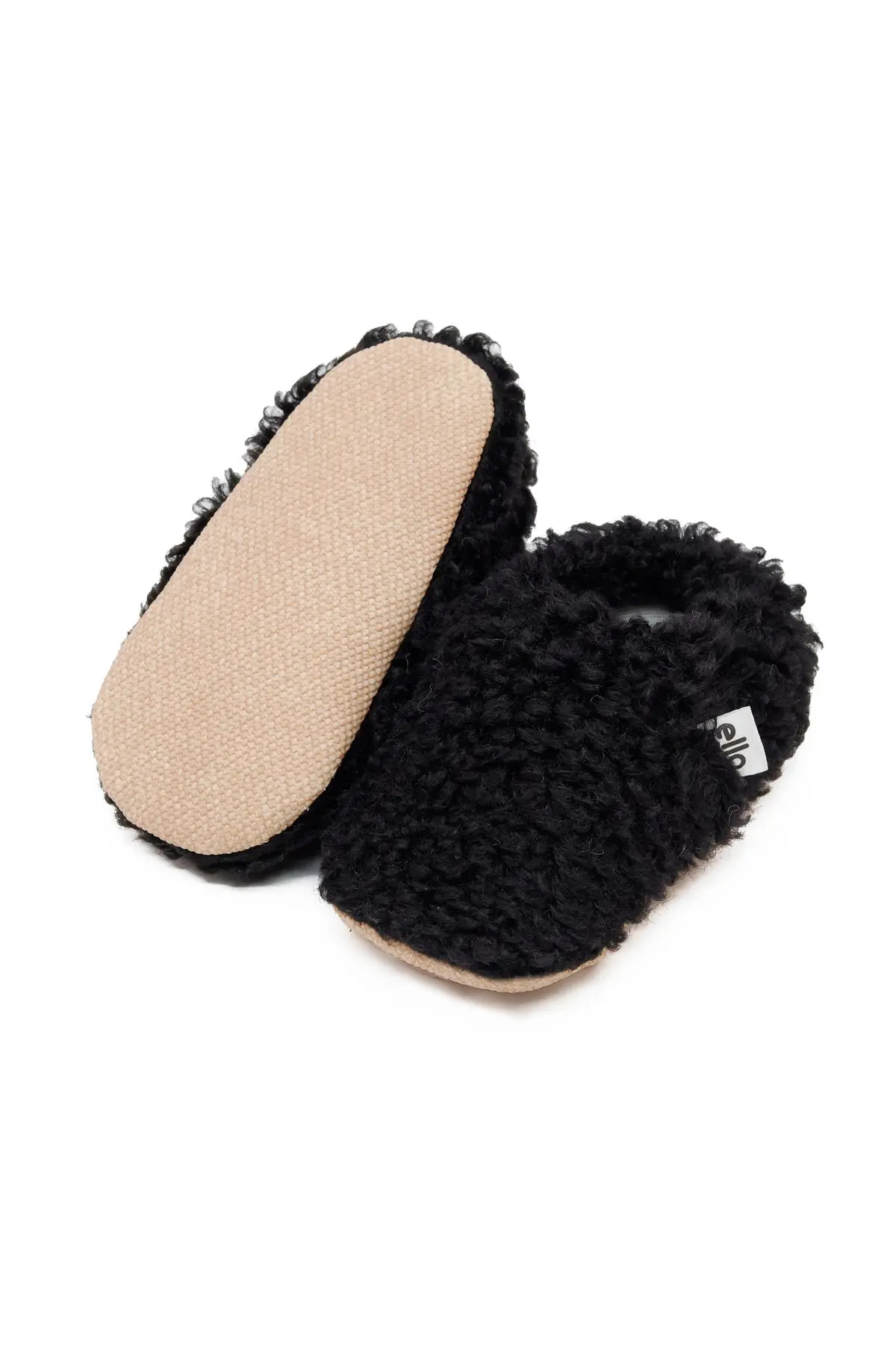 Teddy Bebek Pandufu Ev Patiği, Kaydırmaz Taban, Organik Pamuk Astar, Ev Kreş Ayakkabısı Siyah