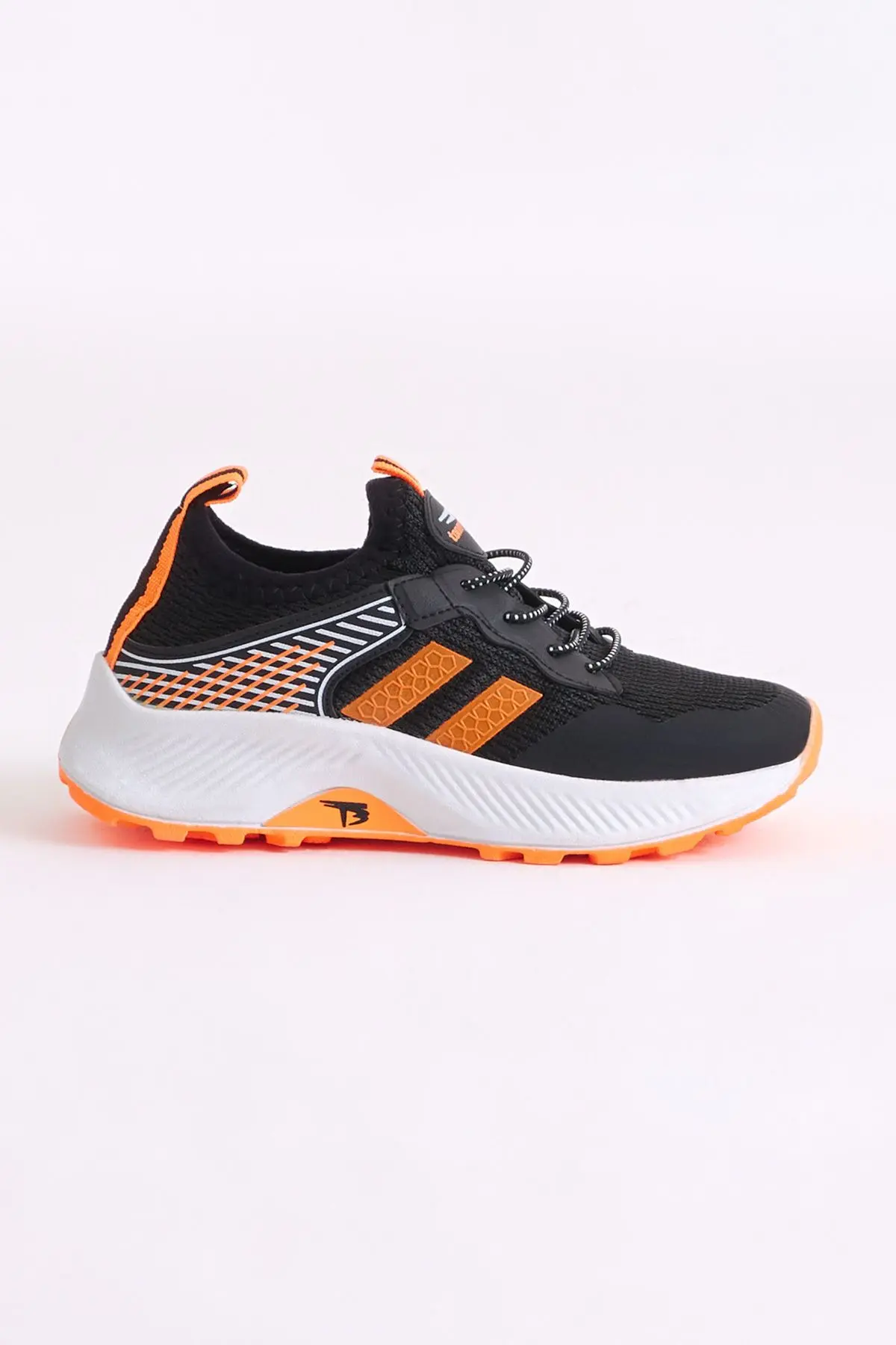 Çocuk Unisex Siyah Oranj Rahat Kalıp Nefes Alabilen Kumaş Bağcıklı Sneaker