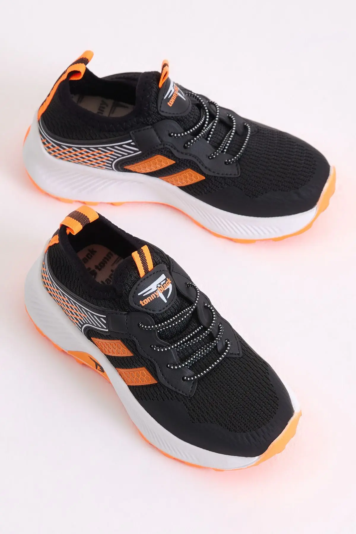 Çocuk Unisex Siyah Oranj Rahat Kalıp Nefes Alabilen Kumaş Bağcıklı Sneaker
