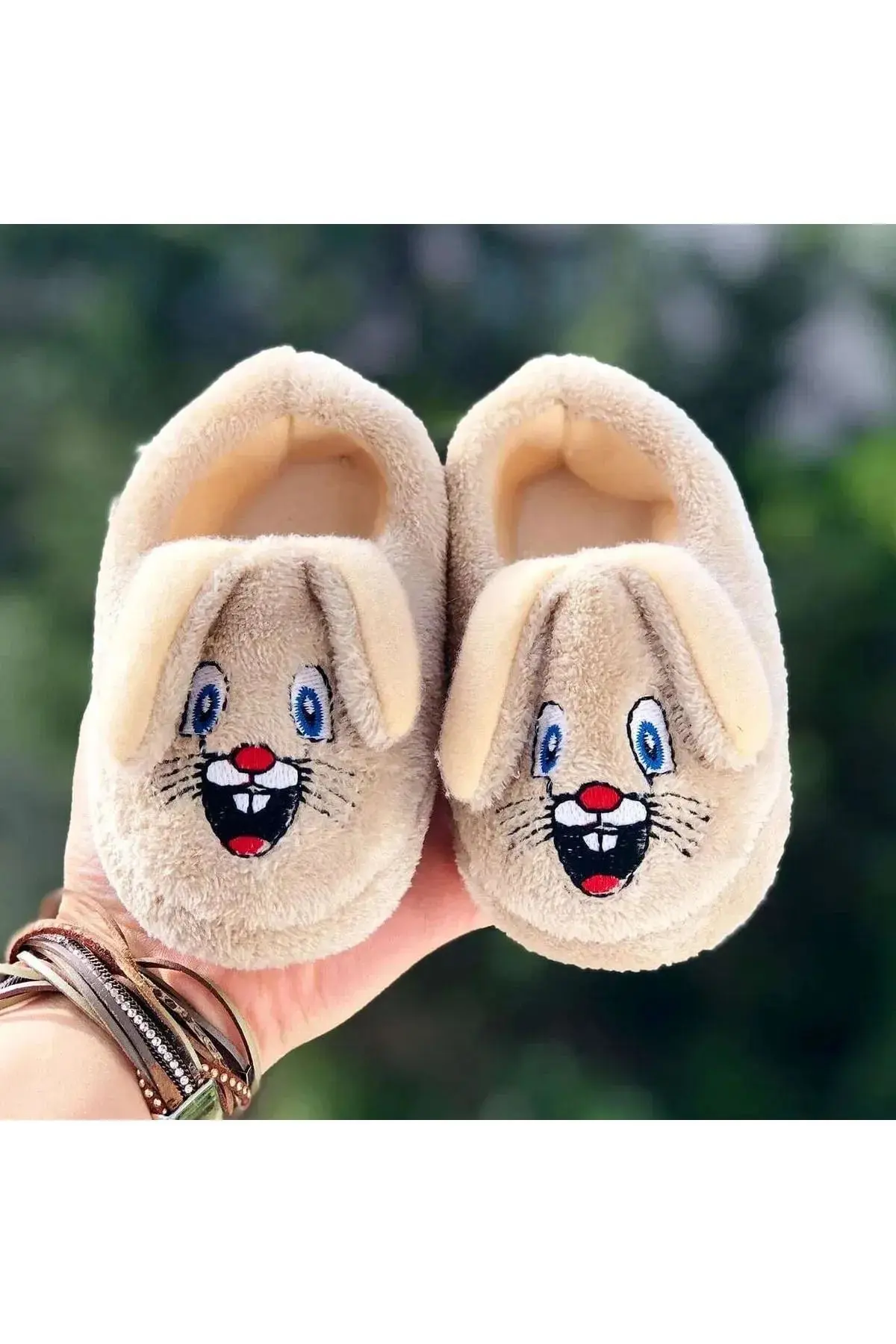 Krem Kaydırmaz Taban Tavşan Figürlü Ev Okul Çocuk Panduf/bebek Pandufu