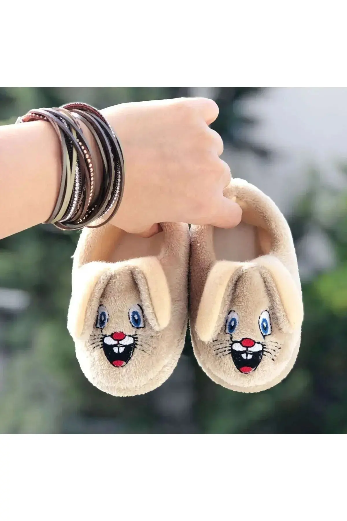 Krem Kaydırmaz Taban Tavşan Figürlü Ev Okul Çocuk Panduf/bebek Pandufu