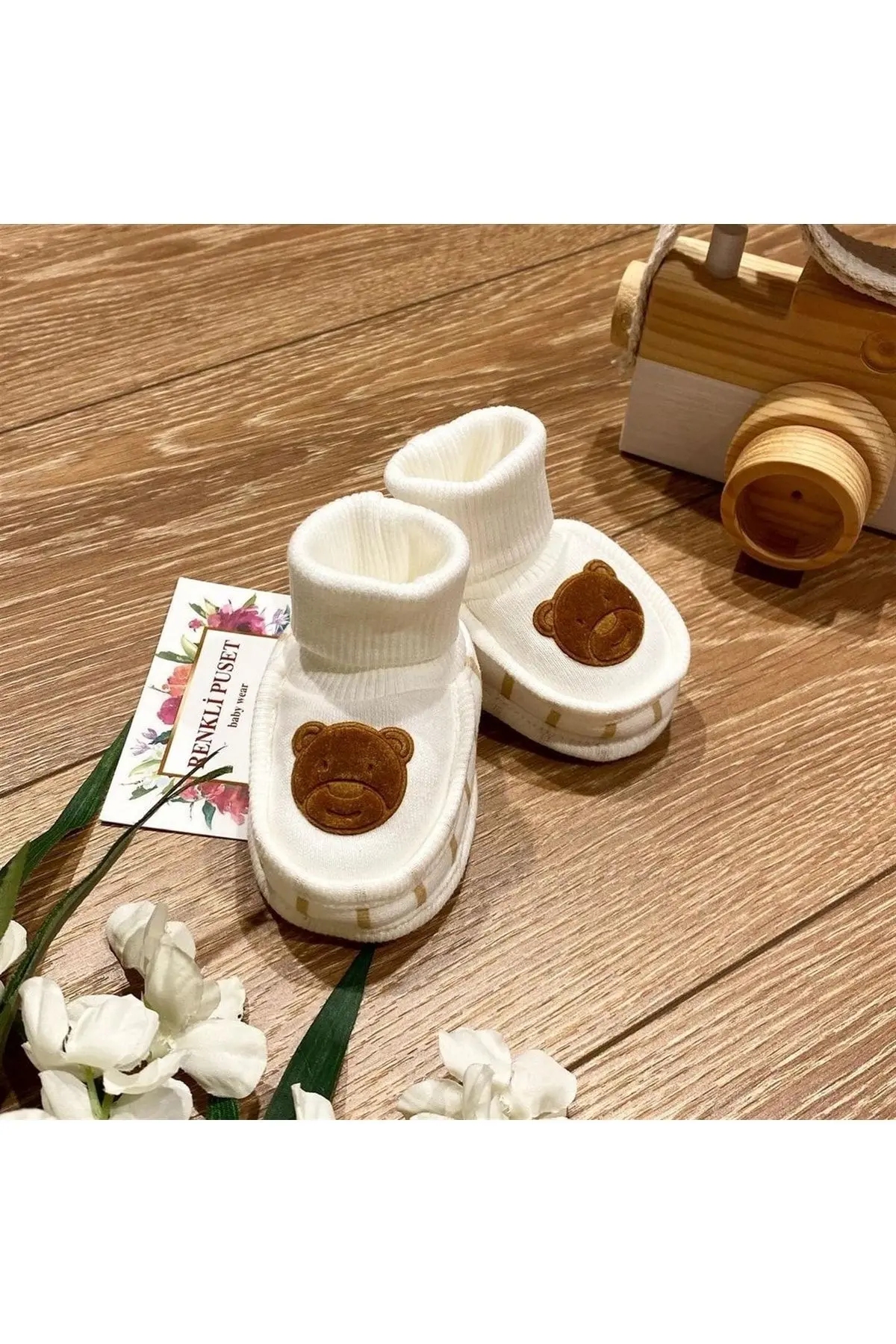 Penye Bebek Patik Süet Ayı Baskılı