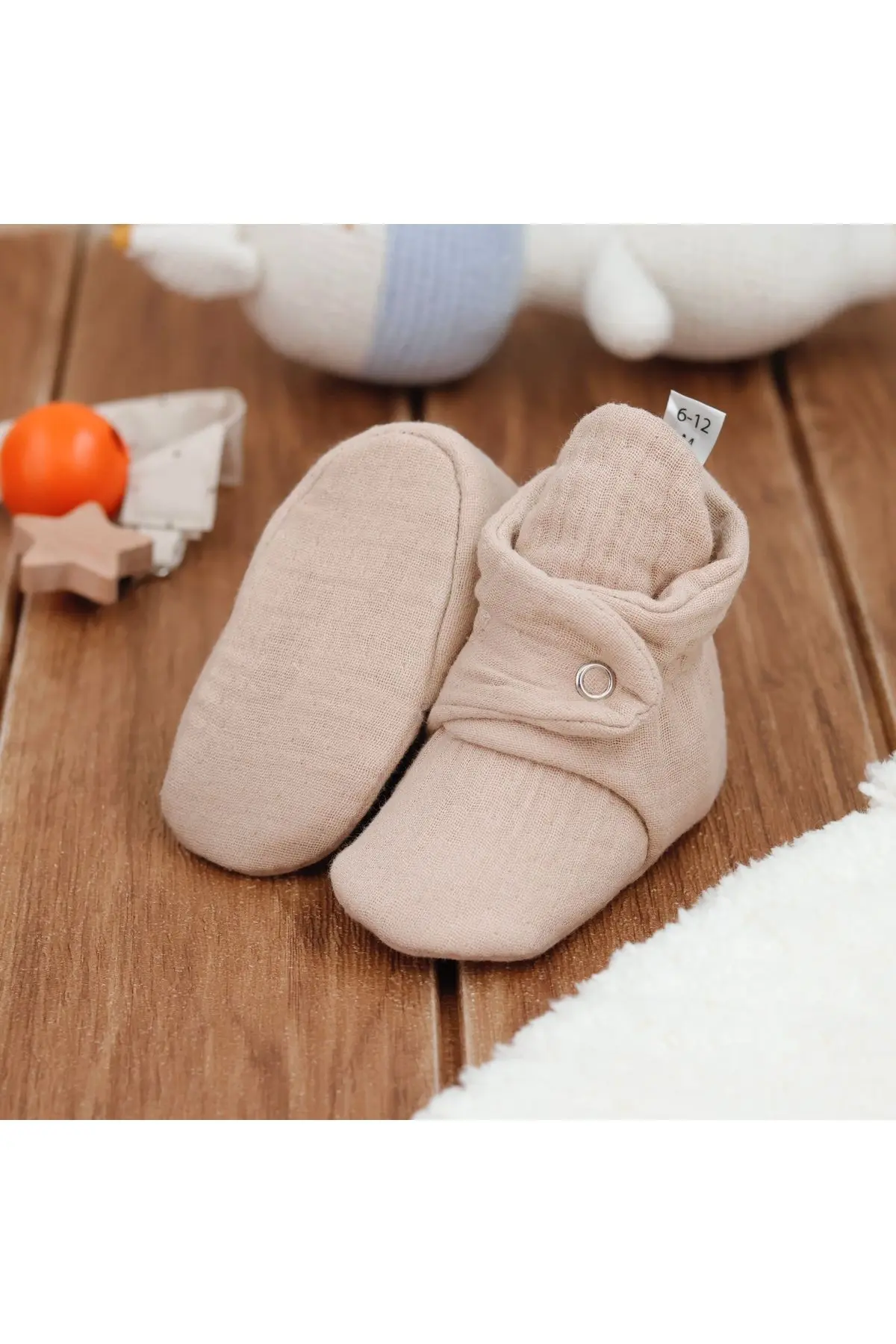 Organik Pamuk Müslin Bebek Patiği, Yenidoğan Pandufu, Krem,Mavi,Bej 3'lü Paket