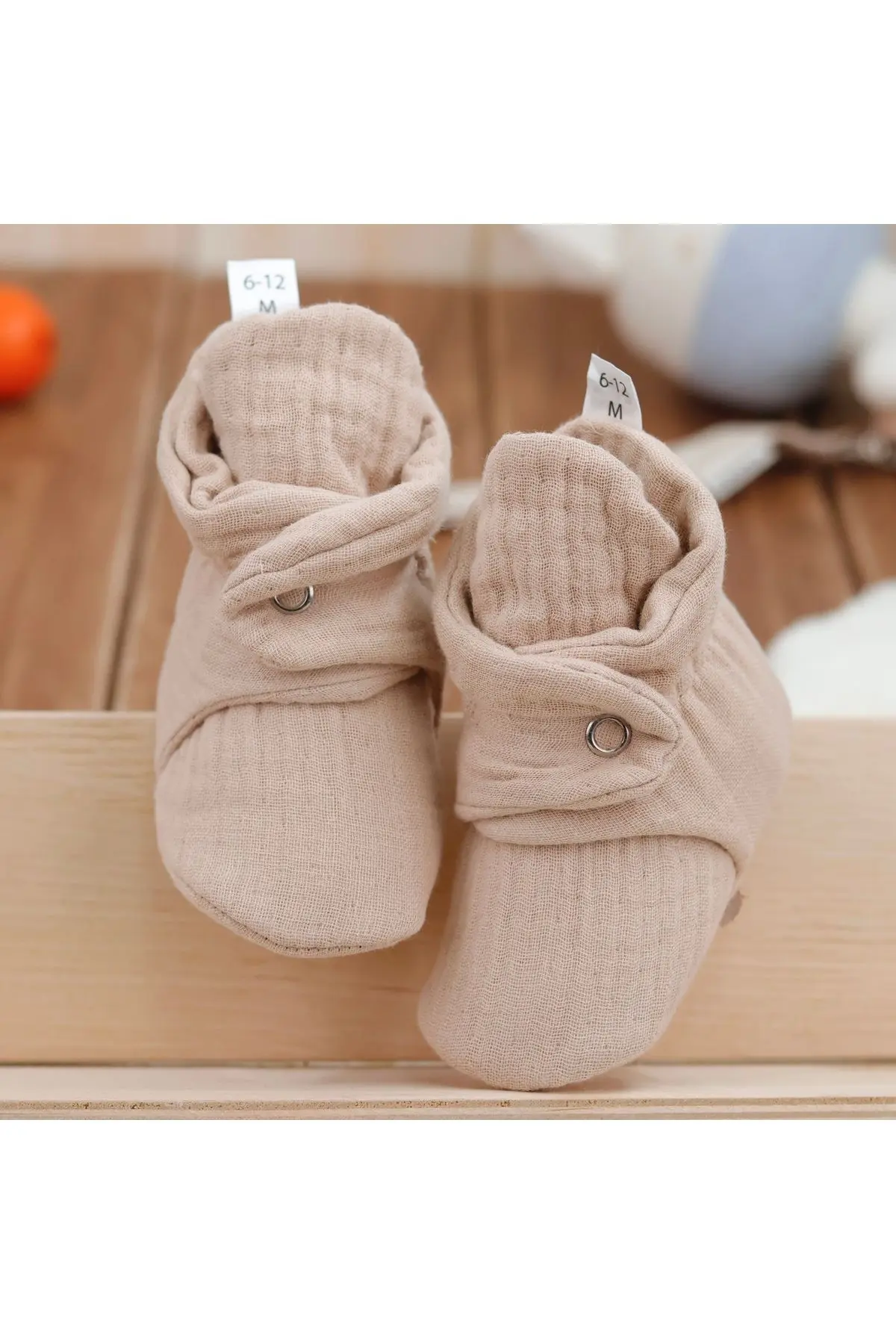 Organik Pamuk Müslin Bebek Patiği, Yenidoğan Pandufu, Krem,Pembe,Bej 3'lü Paket