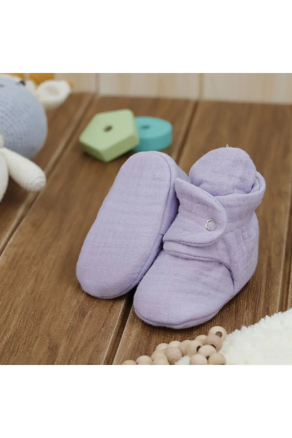 Organik Pamuk Müslin Bebek Patiği, Yenidoğan Pandufu,lila