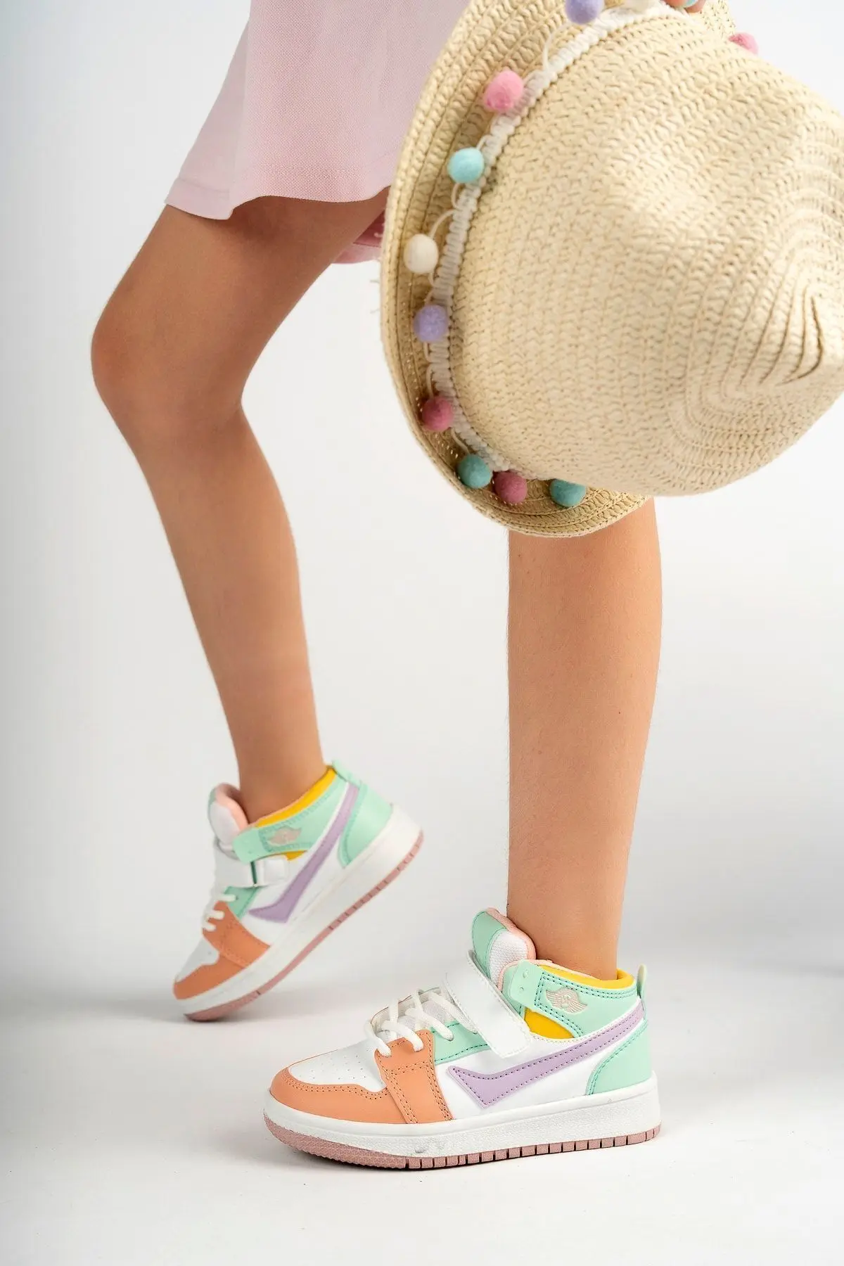 Uzun Bilekli Kız Çocuk Beyaz Yeşil Çocuk Spor Sneaker Ayakkabı