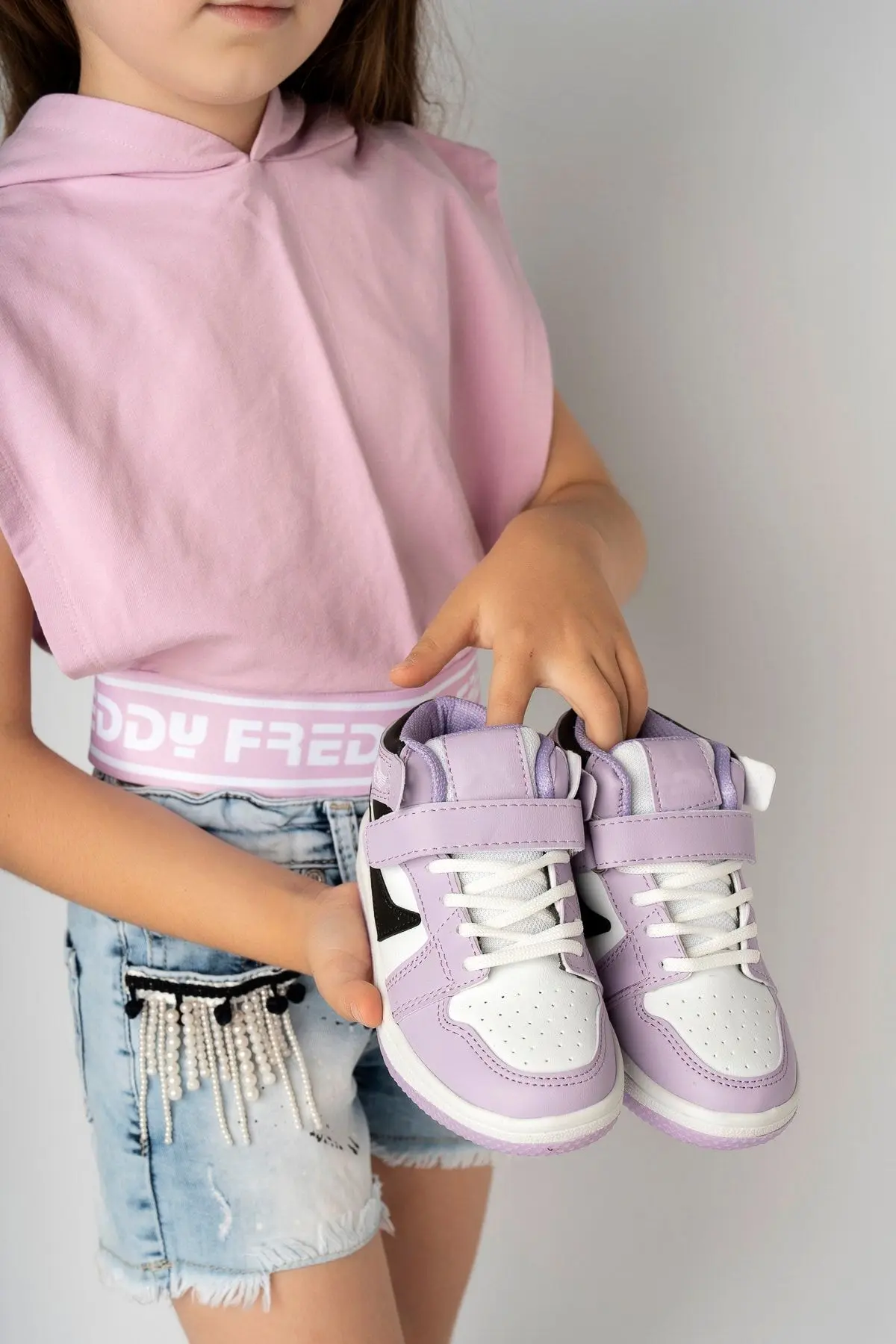 Uzun Bilekli Kız Çocuk Lila Beyaz Çocuk Spor Sneaker Ayakkabı