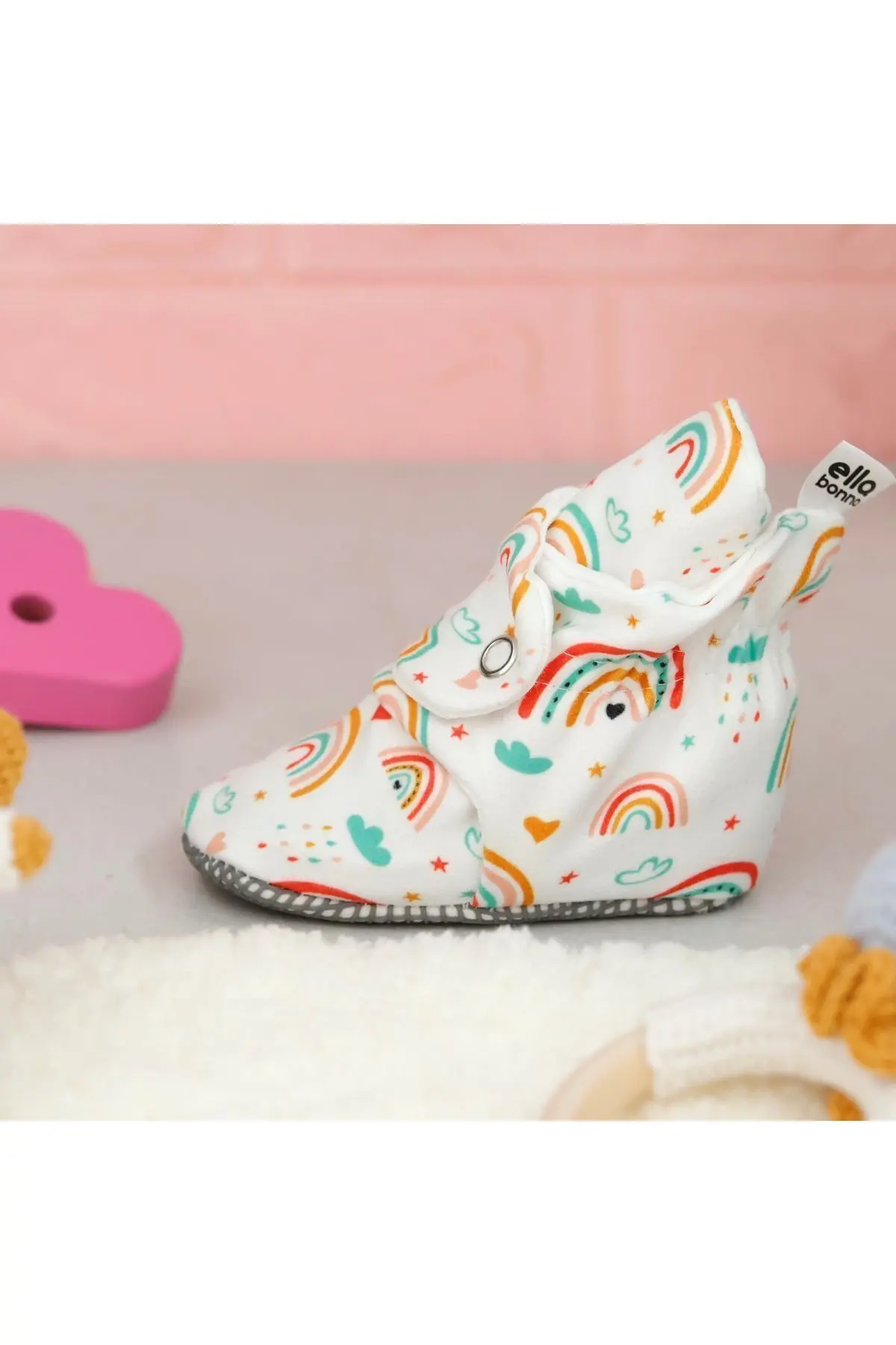 Organik Pamuk Bebek Patiği, Kaydırmaz Taban, Pamuklu Yenidoğan Pandufu Ev Kreş Ayakkabısı