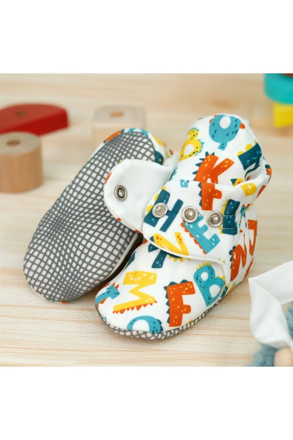 Organik Pamuk Bebek Patiği Kaydırmaz Taban Pamuklu Yenidoğan Pandufu Ev Kreş Ayakkabısı
